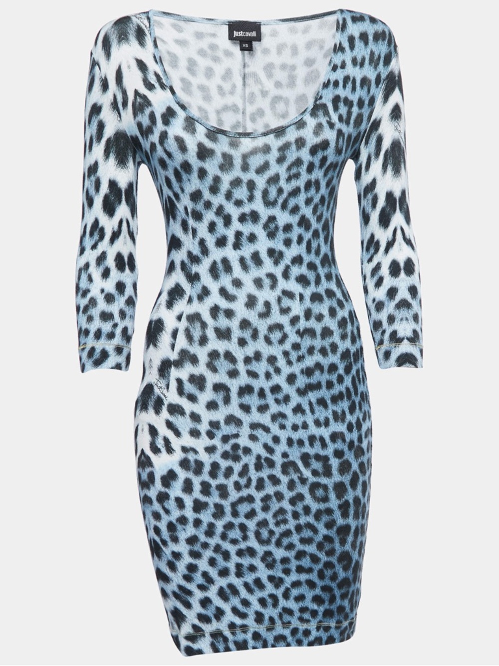 vintage Just Cavalli  Blue Leopard Print Scoop Neck Dress Size Medium